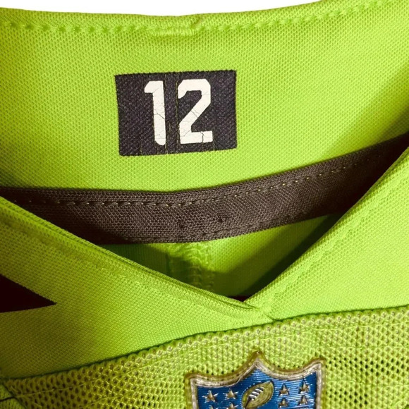 Nike NFL Seattle Seahawks Neon Green, Teal, & Black Russell Wilson Jersey - Picture 5 of 14